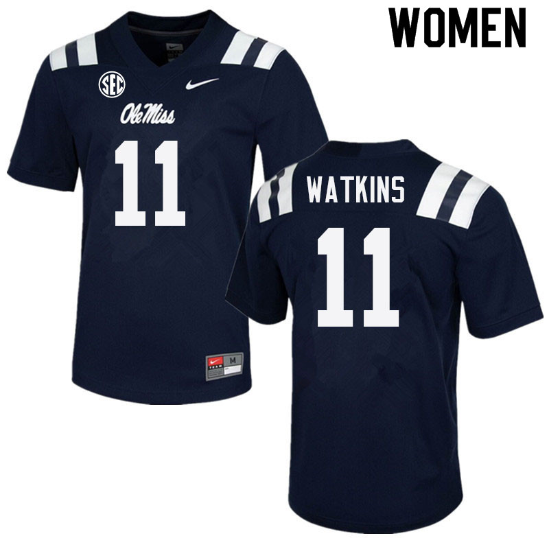 Jordan Watkins Ole Miss Rebels NCAA Women's Navy #11 Stitched Limited College Football Jersey QVH2558TF